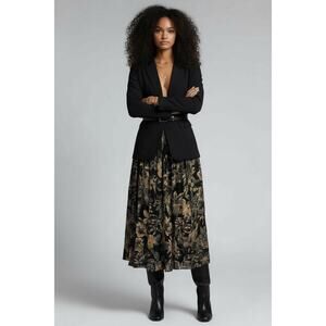 Jones New York Vintage Floral Pleated Rayon Midi Skirt 14 Black